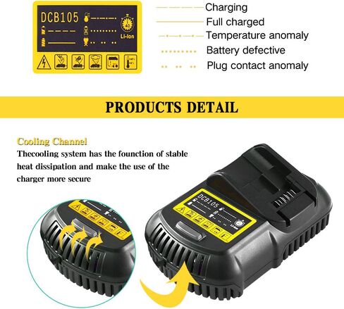 Replacement Charger Compatible with Dewalt 12V/20V Battery Charger Compatible with DCB101 DCB115 DCB107 DCB105 DCB203 DCB204 DCB206 DCB201 DCB120 DCB127 Lithium Battery Pack in Kuwait