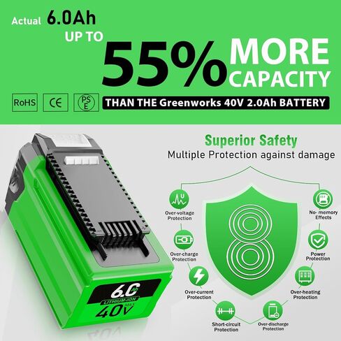 CaliHutt 【الجيل الثالث 】 بطارية بديلة 6.0 أمبير 40 فولت لبطارية Greenworks 40 فولت G-MAX 29472 29462 29252 20202 22262 25312 أدوات كهربائية لاسلكية بطارية ليثيوم أيون in Saudi Arabia