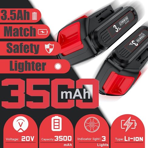 Upgraded 2Pack 3.5Ah 20V Battery Replacement for Dewalt Battery 20Volt Max Li-ion Battery Compatible with Dewalt 20V Battery DCB200 DCB203 DCB204 DCV580 DCB180 for Dewalt 20Volt Cordless Tools Battery in Kuwait
