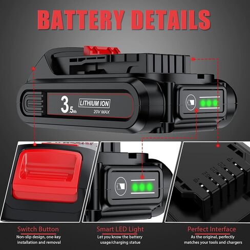 Upgraded 2Pack 3.5Ah 20V Battery Replacement for Dewalt Battery 20Volt Max Li-ion Battery Compatible with Dewalt 20V Battery DCB200 DCB203 DCB204 DCV580 DCB180 for Dewalt 20Volt Cordless Tools Battery in Kuwait