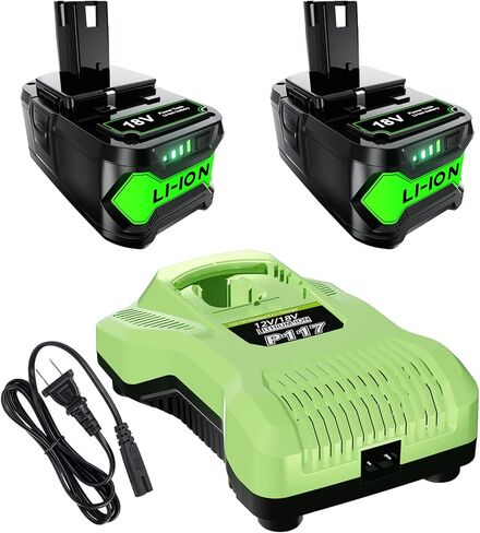 POWTREE 18V 6.5Ah P108 بطارية ليثيوم أيون بديلة لبطارية Ryobi 18V ONE+ P108 P102 P103 P104 P105 P107 P109 P122 بطارية أدوات الطاقة اللاسلكية مع مؤشر LED 2 حزمة + مبدل in Kuwait