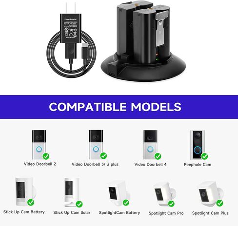 OLAIKE Battery Charger Station Compatible with Video Doorbell 2 & 3 &4,Spotlight Cam Battery & Peephole Cam,Portable Dual Port Charging with DC Adapter(Batteries NOT Included),Type2 in Kuwait