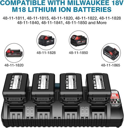 YEX-BUR محطة شاحن بطارية ذات 4 منافذ متوافقة مع ميلووكي 18 فولت استبدال بطارية ليثيوم أيون لشاحن بطارية M18 أدوات كهربائية للشحن السريع مع منفذي USB in Kuwait