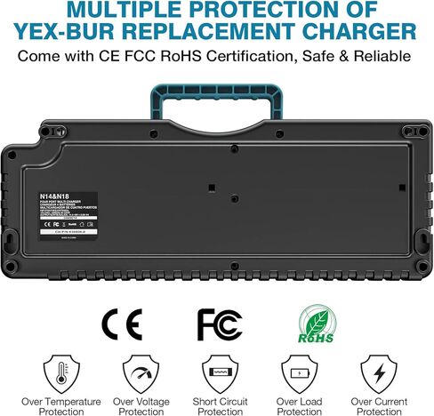 YEX-BUR محطة شاحن بطارية ذات 4 منافذ متوافقة مع ميلووكي 18 فولت استبدال بطارية ليثيوم أيون لشاحن بطارية M18 أدوات كهربائية للشحن السريع مع منفذي USB in Kuwait