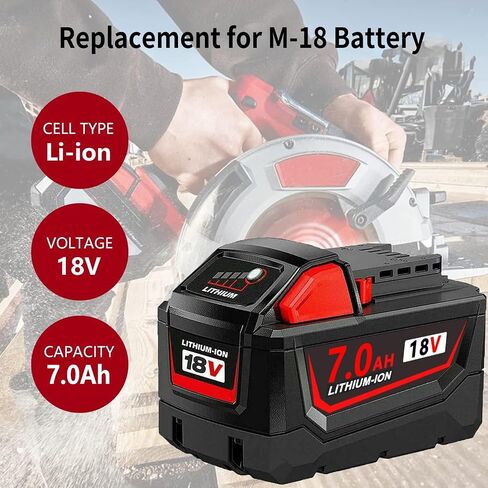 Kulatiom 2 Packs 18V 7000mAh Replacement Battery for Milw M-18 Battery Pack Compatible with Milw M-18 7.0Ah Lithium Battery 48-11-1890,48-11-1850, 48-11-1828, 48-11-1820,48-11-1815 Cordless Tools in Saudi Arabia