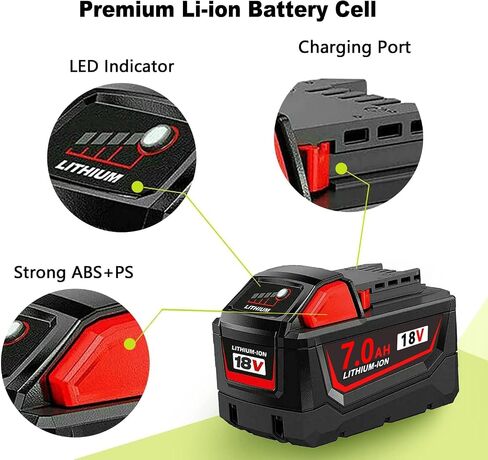 Kulatiom 2 Packs 18V 7000mAh Replacement Battery for Milw M-18 Battery Pack Compatible with Milw M-18 7.0Ah Lithium Battery 48-11-1890,48-11-1850, 48-11-1828, 48-11-1820,48-11-1815 Cordless Tools in Saudi Arabia
