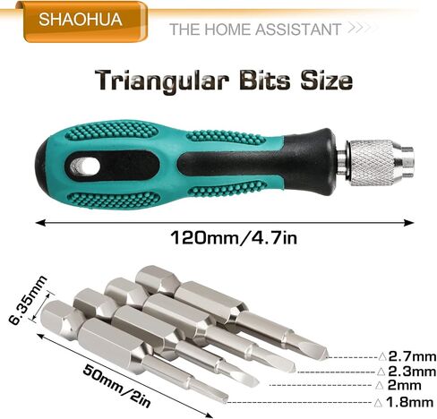 SHAOHUA Triangular Screwdriver Bits w/ 1/4" Quick Change Bit Driver - 10Pcs S2 Steel Triangle Screwdriver Set Sizes TA18, TA20, TA23, TA27-1/4''Hex Triangle Bits Set, 2In/50mm Length Triangular Bit in Kuwait