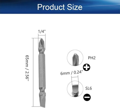 لقم مفك براغي مزدوجة الأطراف PH2/SL6، مفك براغي مغناطيسي 1/4 بوصة S2 من سبائك الصلب بطول 2.56 بوصة لمثقاب الطاقة 4 قطع in Kuwait