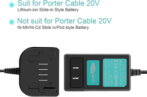 Creabest 20V Lithium Battery Charger PCC681L Compatible with Porter Cable PCC680L, PCC685L, PCC601, Compatible with 20V Black Decker LST220, LBX20, LBXR20 Li-ion Battery in Saudi Arabia
