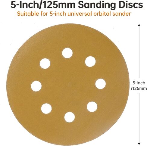 ZKH 100 PCS 5 Inch Sanding Discs, 8 Hole Hook and Loop Sanding Discs 60/80/120/180/240/320/400 Assorted Grits Sandpaper for Random Orbital Sander, Red in Kuwait