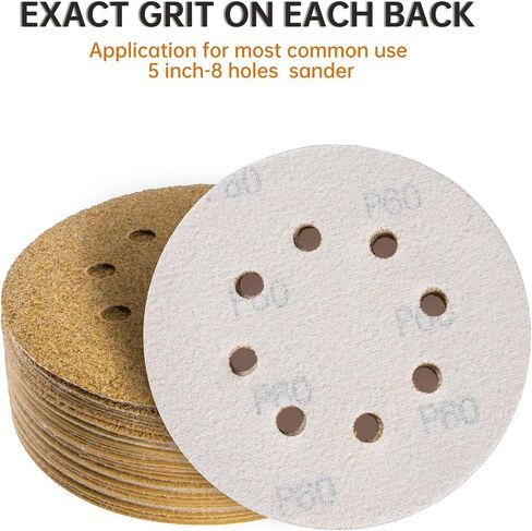 ZKH 100 PCS 5 Inch Sanding Discs, 8 Hole Hook and Loop Sanding Discs 60/80/120/180/240/320/400 Assorted Grits Sandpaper for Random Orbital Sander, Red in Kuwait