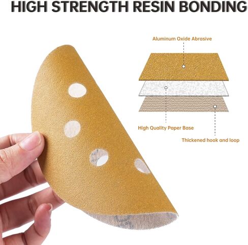 ZKH 100 PCS 5 Inch Sanding Discs, 8 Hole Hook and Loop Sanding Discs 60/80/120/180/240/320/400 Assorted Grits Sandpaper for Random Orbital Sander, Red in Kuwait