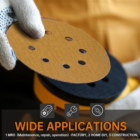 ZKH 100 PCS 5 Inch Sanding Discs, 8 Hole Hook and Loop Sanding Discs 60/80/120/180/240/320/400 Assorted Grits Sandpaper for Random Orbital Sander, Red in Kuwait