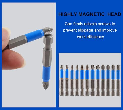Litoexpe 12 Pcs Magnetic Anti-Slip Screwdriver Bits Set, PH1 PH2 PH3 PZ1 PZ2 PZ3, Impact Driver Bit Set 1/4 Inch Hex Shank Phillips Screw Head Screwdriver Bits in Kuwait