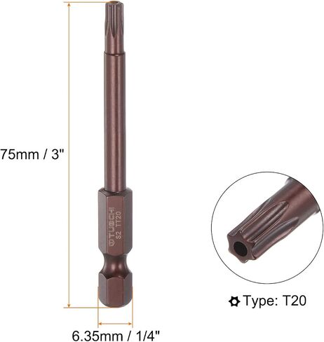 2pcs T10 Torx Bit 1/4" Hex Shank 3" Length Magnetic Security Star Screwdriver Power Tool, Red in Saudi Arabia