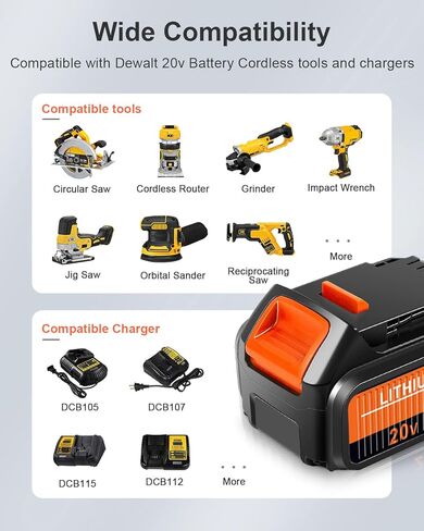 6 قطع بديلة لبطارية 6.0 أمبير في الساعة لبطارية ديوالت 20 فولت (أصفر) in Kuwait