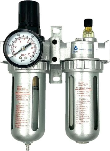 FEENIX Pro Products 22091 Air Filter Regulator & Lubricator Combo 1/2 inch NPT, 5 Micron Element, Poly Bowl - Compressor Air Filter Air Pressure Regulator Water-Oil Separator Trap Filter, Black/Gray in Saudi Arabia