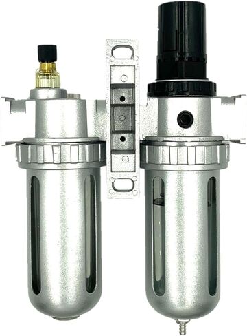 FEENIX Pro Products 22091 Air Filter Regulator & Lubricator Combo 1/2 inch NPT, 5 Micron Element, Poly Bowl - Compressor Air Filter Air Pressure Regulator Water-Oil Separator Trap Filter, Black/Gray in Saudi Arabia