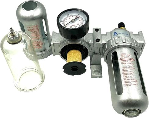 FEENIX Pro Products 22091 Air Filter Regulator & Lubricator Combo 1/2 inch NPT, 5 Micron Element, Poly Bowl - Compressor Air Filter Air Pressure Regulator Water-Oil Separator Trap Filter, Black/Gray in Saudi Arabia