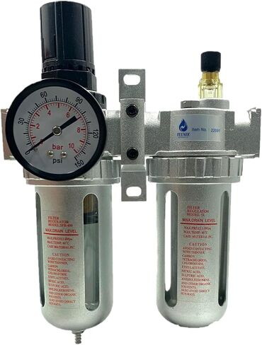 FEENIX Pro Products 22091 Air Filter Regulator & Lubricator Combo 1/2 inch NPT, 5 Micron Element, Poly Bowl - Compressor Air Filter Air Pressure Regulator Water-Oil Separator Trap Filter, Black/Gray in Saudi Arabia