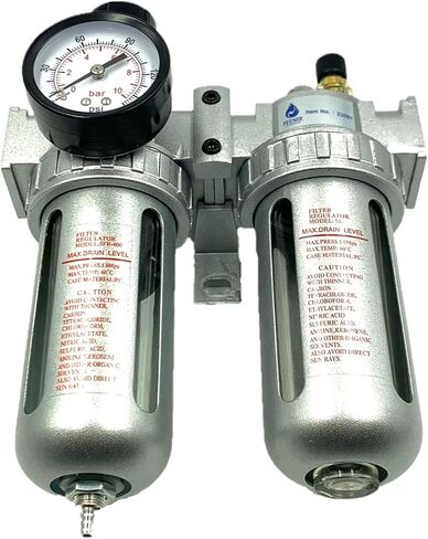 FEENIX Pro Products 22091 Air Filter Regulator & Lubricator Combo 1/2 inch NPT, 5 Micron Element, Poly Bowl - Compressor Air Filter Air Pressure Regulator Water-Oil Separator Trap Filter, Black/Gray in Saudi Arabia
