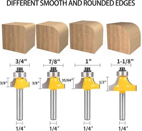 مجموعة لقمة توجيه راوتر دوفر من شانك ، ريشة تشكيل الحافة الدائرية ، أدوات طحن النجارة ، لملحقات طاولة الراوتر (R 2/1 بوصة ، 1/4 بوصة ، 3/8 بوصة ، 5/8 بوصة) 4 قطع in Kuwait