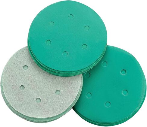 6 Inch Sanding Discs Hook and Loop, 25PCS 6 Hole 800 Grit Wet Dry Waterproof Green Film-Backed Flocking Sand Paper for Random Orbital Sander, Round Sandpaper for Wood, Car, Metal Polishing Finishing in Kuwait