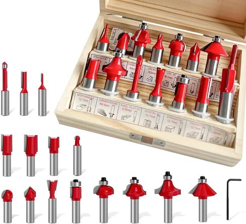 مجموعة لقم التوجيه من LeuMuas مكونة من 15 قطعة من أدوات الأعمال الخشبية مقاس 1/2 بوصة، مجموعة لقم التوجيه للمبتدئين DIY، مشروع النجارة مع حقيبة تخزين in Kuwait