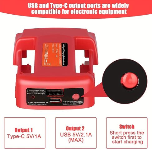 Battery Adapter for 18V/20V Battery Adaptor with USB Charger & Type-C PD Power Source Charger for MIL 20v 18V MAX Lithium Battery（Adapter Only） (MIL) in Saudi Arabia