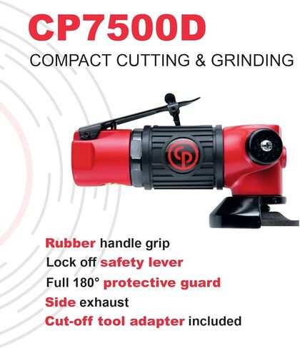 Chicago Pneumatic CP7500D - أداة مطحنة الهواء، لحام، أعمال النجارة، تفاصيل السيارات، ملمع من الفولاذ المقاوم للصدأ، شديد التحمل، مطحنة زاوية قائمة، 2 بوصة (50 مم)، 0.2 حصان / 150 وات - 22000 دورة في الدقيقة، أحمر in Kuwait