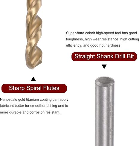 HARFINGTON Twist Drill Bit 5.4mm Titanium Coated (HSS-E) M42 High Speed Steel 8% Cobalt Straight Shank for Stainless Steel Aluminum Alloy Metal in Saudi Arabia