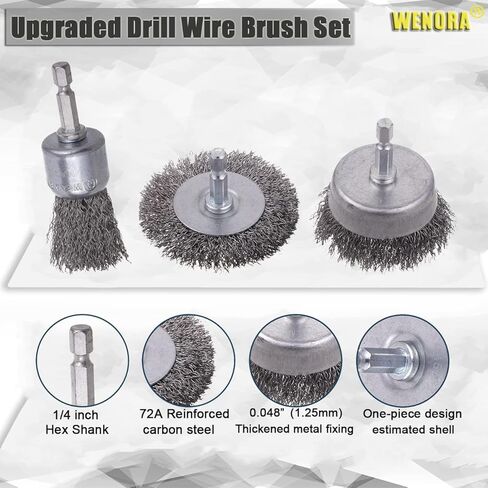 WENORA 21 Pcs Wire Brush for Drill Set, Wire Cup Brush for Drill, Wire Wheel for Drill 1/4 Inch Hex Shank, Coarse Carbon Steel Crimped Wire Wheel,Wire Brush Drill Attachment for Cleaning Rust in Kuwait