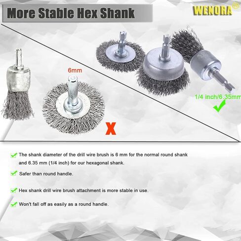 WENORA 21 Pcs Wire Brush for Drill Set, Wire Cup Brush for Drill, Wire Wheel for Drill 1/4 Inch Hex Shank, Coarse Carbon Steel Crimped Wire Wheel,Wire Brush Drill Attachment for Cleaning Rust in Kuwait