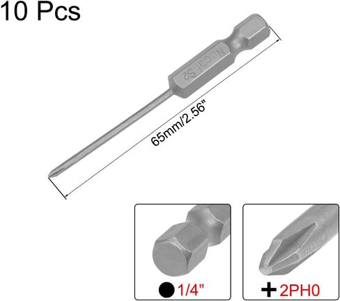 uxcell 10 Pcs 3mm PH1 Magnetic Phillips Screwdriver Bits, 1/4 Inch Hex Shank 2.56-inch Length S2 Power Tool in Saudi Arabia