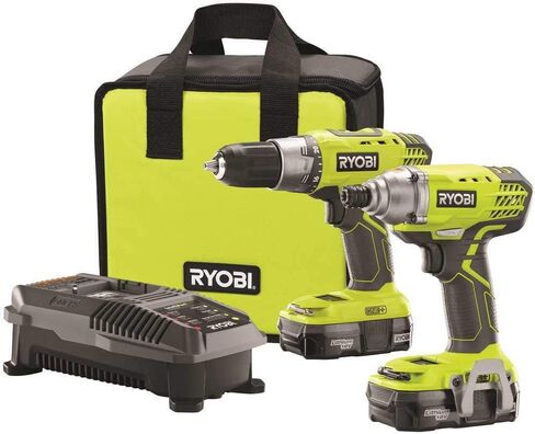 طقم أدوات للمثقب/المحرك المتنقل والمضغوط من Ryobi P1832 18V (6 قطع، 1 × مثقاب / سائق P277، 1 × سائق صدمات، 1 × شاحن كيميائي P118 مزدوج، 2x P102 18 فولت، 1 × حقيبة أدوات) in Saudi Arabia