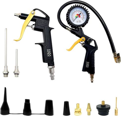 ZaraApex Heavy Duty Air Compressor Accessory Kit, Tire Inflator with Pressure Gauge and Air Blow Gun with Steel Air flow Extension in Kuwait