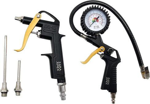 ZaraApex Heavy Duty Air Compressor Accessory Kit, Tire Inflator with Pressure Gauge and Air Blow Gun with Steel Air flow Extension in Kuwait