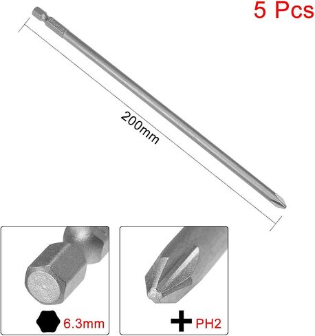 uxcell 5pcs 50mm 1/4" Hex Shank 1.6mm PH00 Magnetic Phillips Head Screwdriver Bits S2 High Alloy Steel in Kuwait