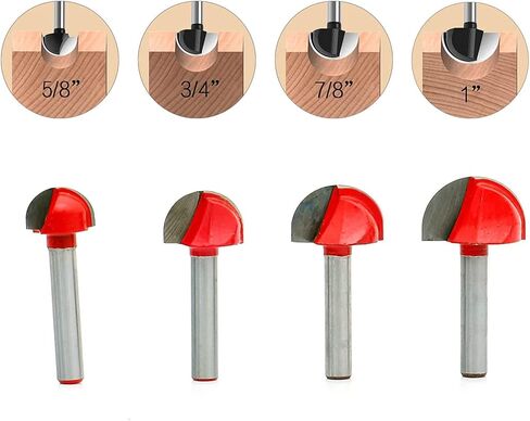 UCUT ( 4 Pcs) 1/4 Inch Shank Cove Box Router Bit - 5/8" 3/4" 7/8" 1" Cutting Diameter Solid Carbide Double Flute Core Box Round Nose Woodworking Tool in Saudi Arabia