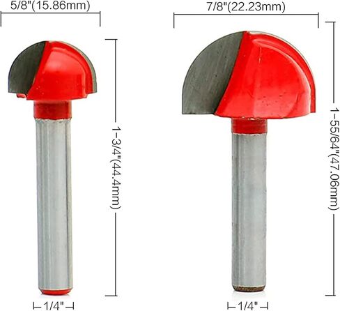 UCUT ( 4 Pcs) 1/4 Inch Shank Cove Box Router Bit - 5/8" 3/4" 7/8" 1" Cutting Diameter Solid Carbide Double Flute Core Box Round Nose Woodworking Tool in Saudi Arabia