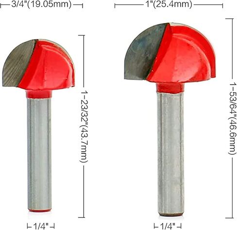 UCUT ( 4 Pcs) 1/4 Inch Shank Cove Box Router Bit - 5/8" 3/4" 7/8" 1" Cutting Diameter Solid Carbide Double Flute Core Box Round Nose Woodworking Tool in Saudi Arabia