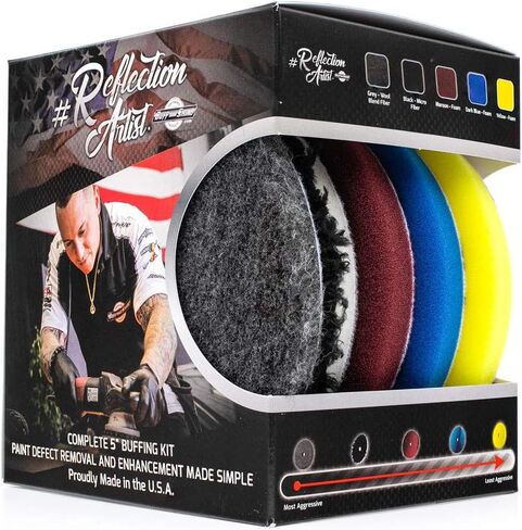 The Rag Company - Buff and Shine Reflection Artist Complete 5" Buffing Kit - Combination of Five Pads, URO line, Easy to Use Combo in Kuwait