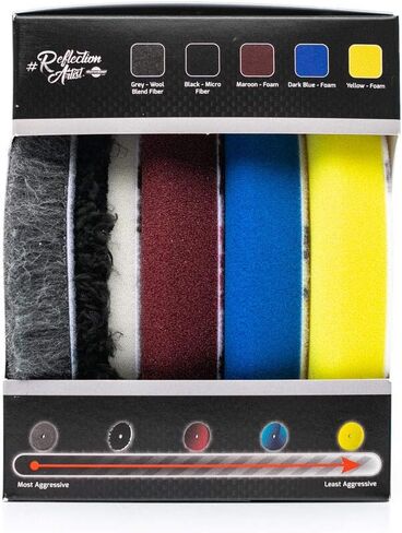 The Rag Company - Buff and Shine Reflection Artist Complete 5" Buffing Kit - Combination of Five Pads, URO line, Easy to Use Combo in Kuwait