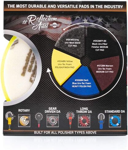 The Rag Company - Buff and Shine Reflection Artist Complete 5" Buffing Kit - Combination of Five Pads, URO line, Easy to Use Combo in Kuwait