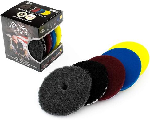 The Rag Company - Buff and Shine Reflection Artist Complete 5" Buffing Kit - Combination of Five Pads, URO line, Easy to Use Combo in Kuwait