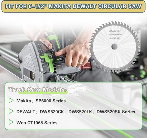 Upgraded B-07353 DW5258 Carbide Tipped Track Saw Blade Compatible with Makita SP6000 DEWALT DWS520CK DWS520LK DWS520SK Wen CT1065 Series Circular Saw,165x2.2x20mm 6-1/2" 48Tooth ATB in Kuwait
