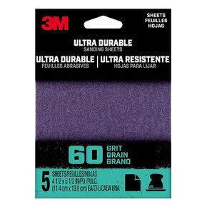 3M™ Ultra Durable Power Sanding 1/4 Sheet, 60 grit, 1/4Sht5pk60, 5 pk, 20/case
