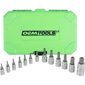 OEMTOOLS 23904 مجموعة مقابس لقمة مغناطيسية مكونة من 13 قطعة، مجموعة مقابس نجمة، لقم محرك 1/4 بوصة و3/8 بوصة، تتراوح أحجام البتات المغناطيسية من T8 إلى T60 in Kuwait
