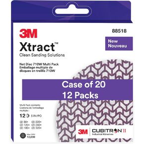 3M Xtract Net Disc 710W, 6 in, 12 Piece Multi-Pack Hook and Loop Sanding Discs, 80+, 120+, 180+, 220+, 240+, 320+, Virtually Dust-Free, Assorted Grades, 88516, Case of 20,Purple