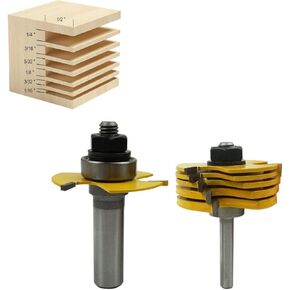 LoveDeal 1/2 Inch Shank Slot Cutter Router Bit Set, 3 Teeth T Shape Molding Wood Milling Cutter, Adjustable 3 Wings Carbide Woodworking Tool - with 6 Pcs Slotting Cutter Blades, for Cabinet(6 Sizes)